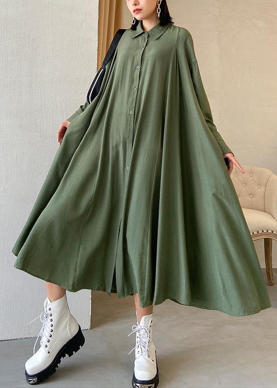 Loose lapel Extra large hem clothes Runway army green Robe Dress