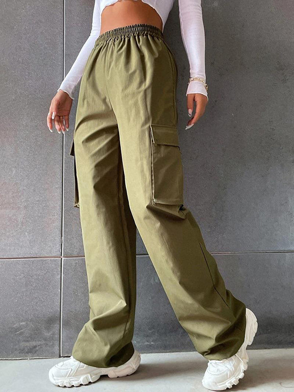 High Waisted Loose Elasticity Pockets Split-Joint Pants Trousers