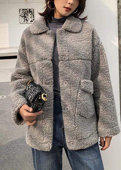 fine gray woolen overcoat plus size clothing Winter coat lapel collar winter outwear