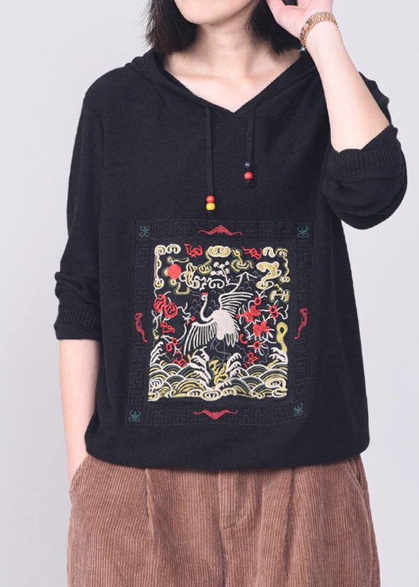 Cute hooded knitted outwear Loose fitting wild knitwear black