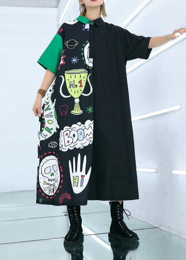 Natural prints cotton clothes Sewing black patchwork long Dress summer