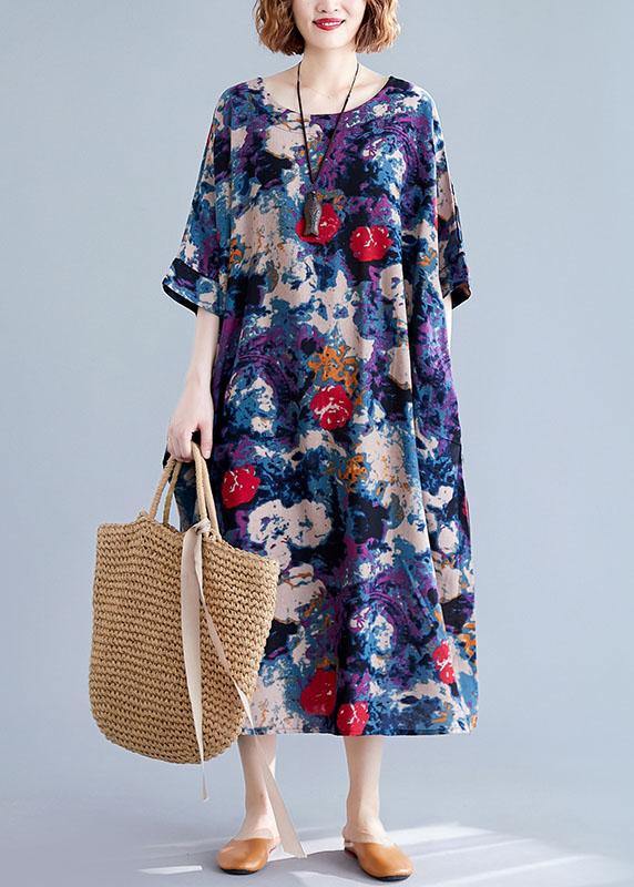 Unique floral cotton dresses o neck baggy Maxi Dresses