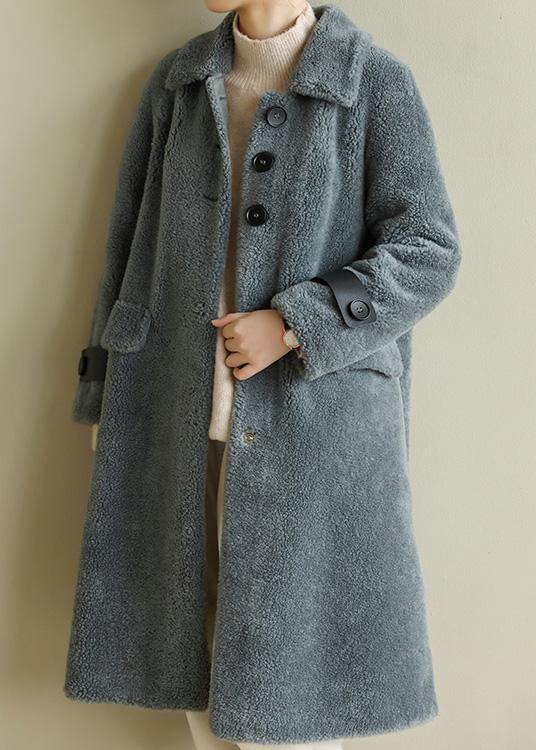 DIY warm Plus Size lapel collar tunic coat gray blue Midi outwears