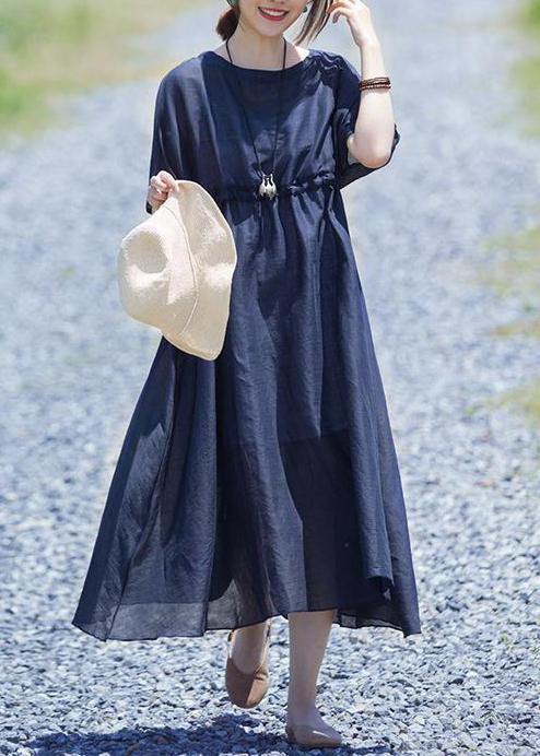 Modern linen clothes For Women boutique Drawstring Pure Color Casual Loose Maxi Dress