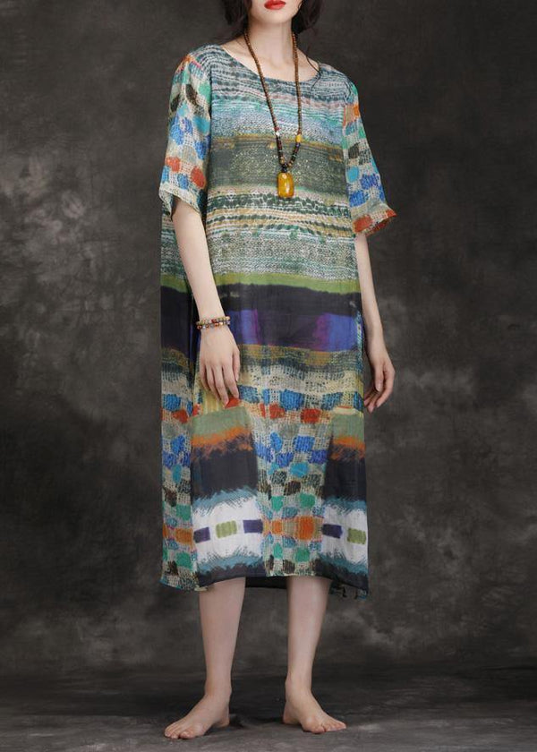 Elegant o neck side open linen multicolor Dresses summer