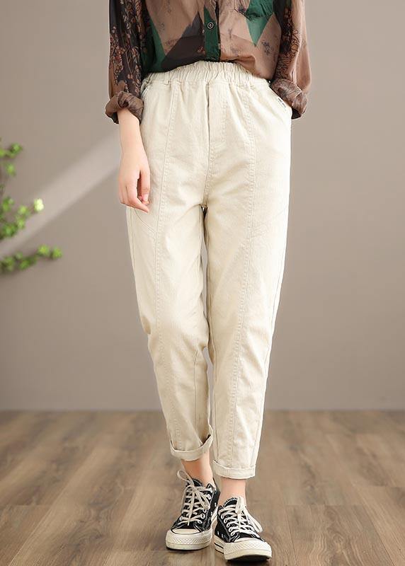 Unique Beige Pant Plus Size Clothing Spring Elastic Waist Fashion Ideas Pants