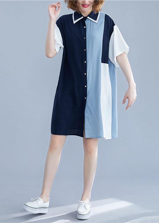 Chic blue Cotton clothes patchwork summer shirt Dress