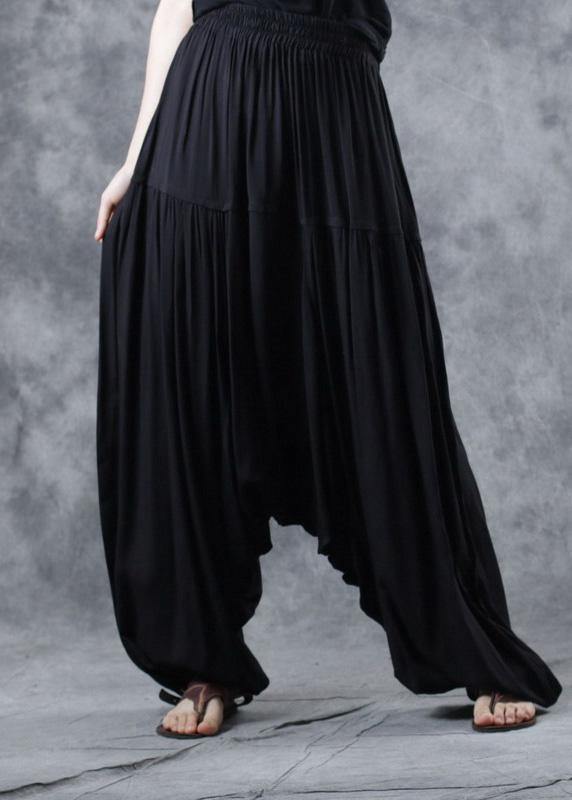2019 black elastic waist new linen pants loose  Cinched harem pants