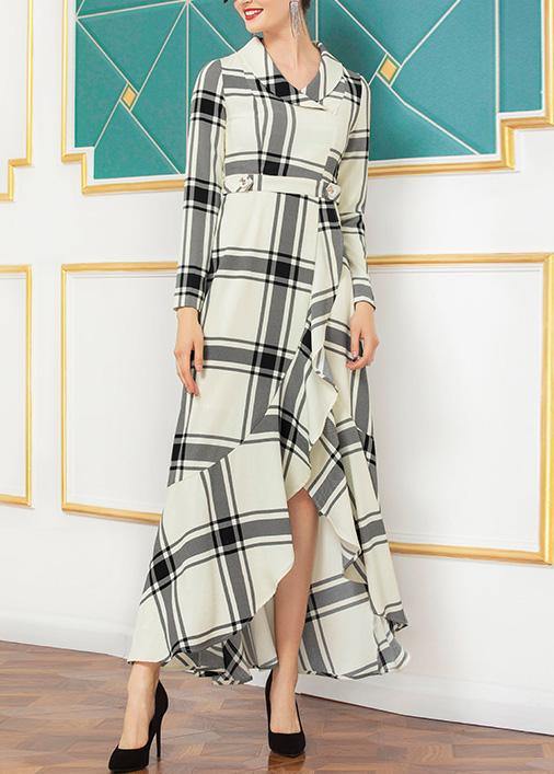 Natural Nude Plaid  Cotton Quilting Clothes Asymmetric Hem Dresses Winter Dress