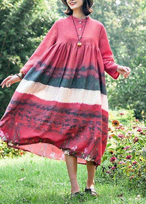 Natural Stand Collar Cinched Quilting Dresses Fashion Ideas Red Print Maxi Dress