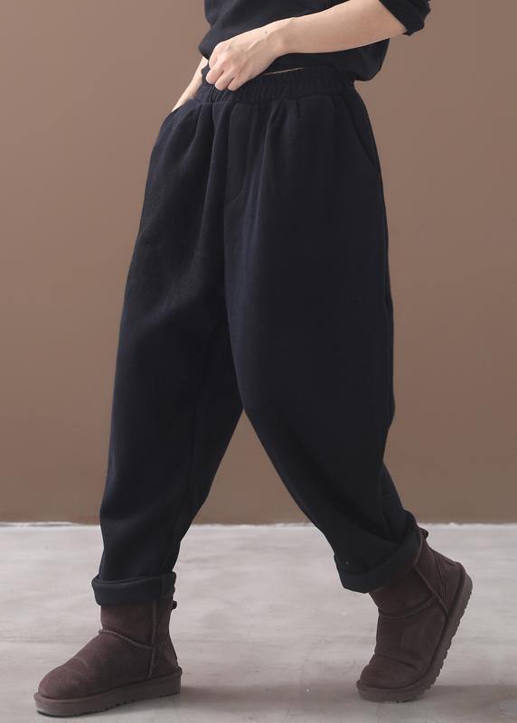 black women casual cotton thick pants plus size warm false pockets harm pants