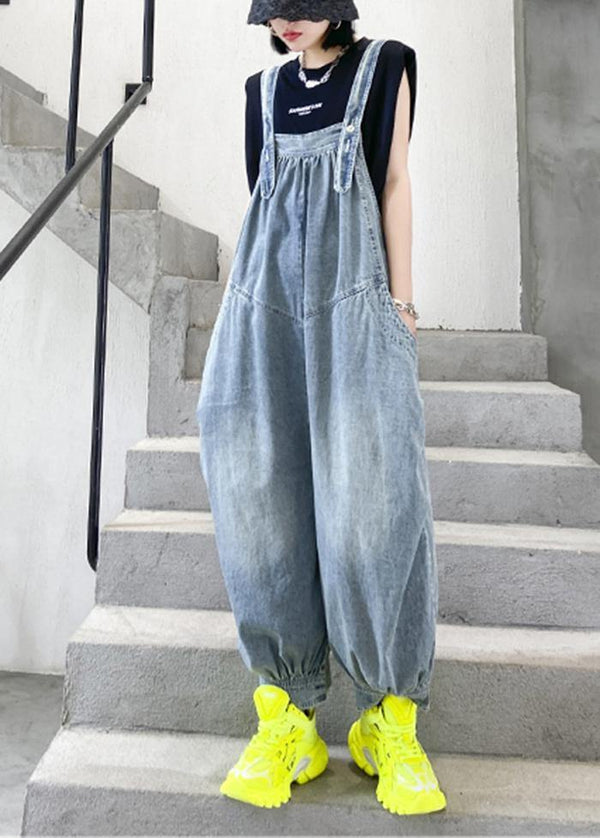 Denim blue overalls new summer thin casual one-piece pants