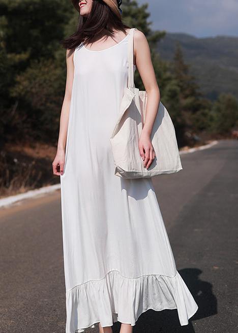 French Sleeveless Ruffles Wardrobes Tutorials White Loose Dresses