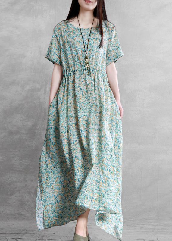 DIY o neck side open summer clothes For Women Outfits green print Dresses