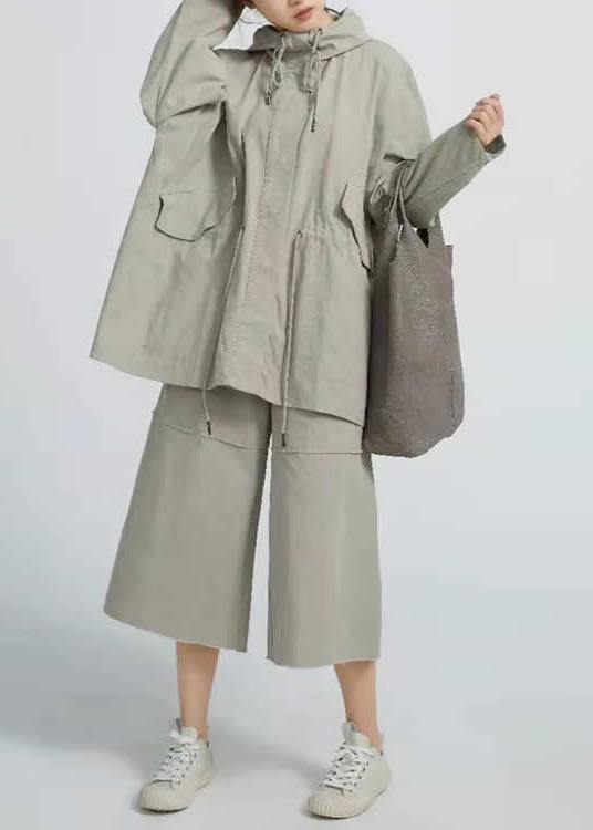 Chic Drawstring  Spring Short Coat Khaki Green Coat