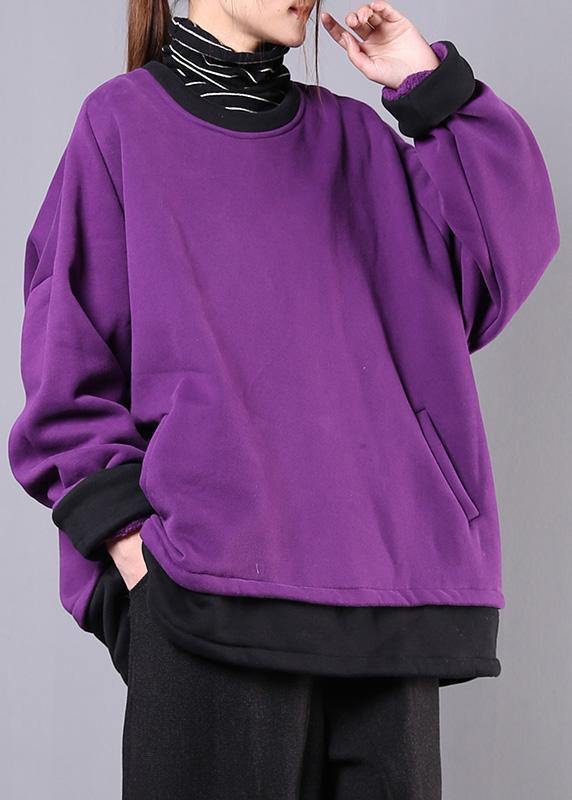 Loose o neck pockets cotton clothes For Women Inspiration purple shirts