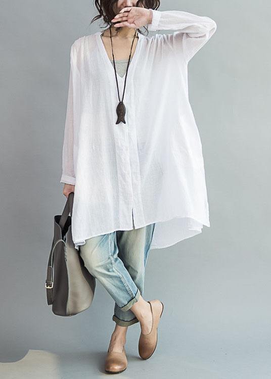 Modern white cotton clothes For Women v neck Art summer shirts