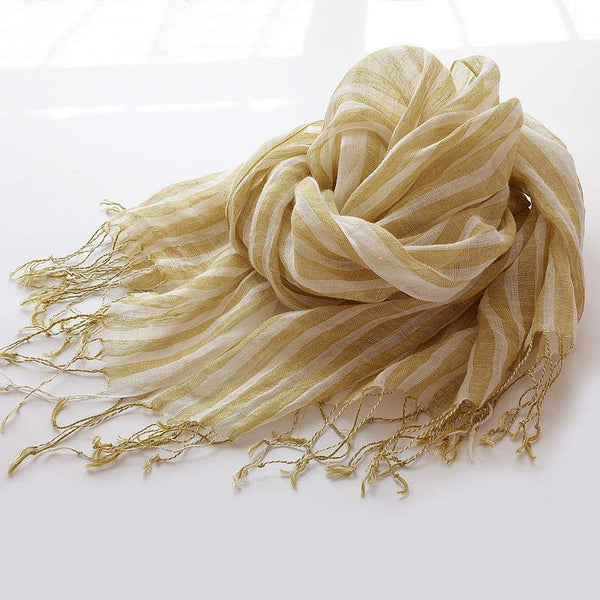 Yellow striped French scarf spring and summer sunscreen women and men shawls fringed thin women