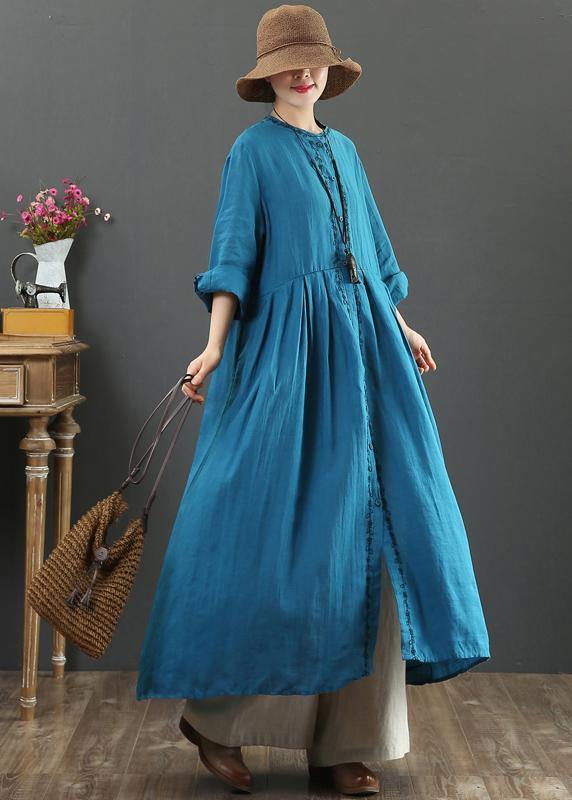 Women O Neck Cinched Spring Dresses Neckline Blue Robes Dress