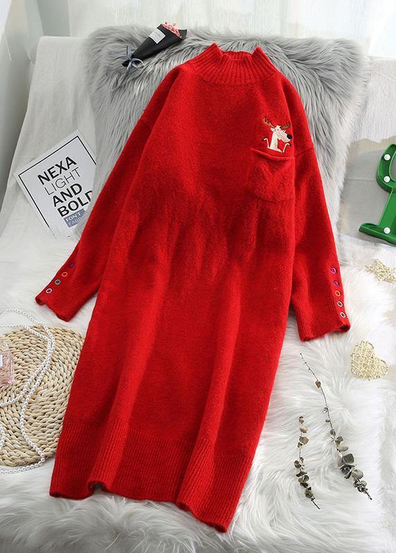 Cute half high neck Sweater spring weather plus size red Mujer knit dress