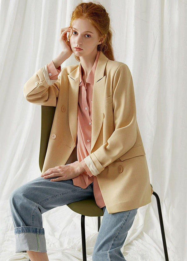 Handmade back open cotton clothes For Women pattern light yellow coat fall