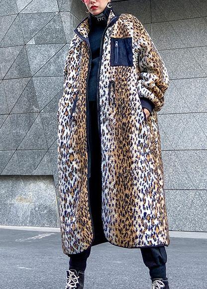 Loose Square Collar zippered fine fall coats women Leopard coats