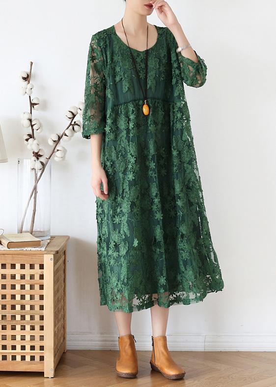 Women o neck half sleeve dress Inspiration green Maxi Dress