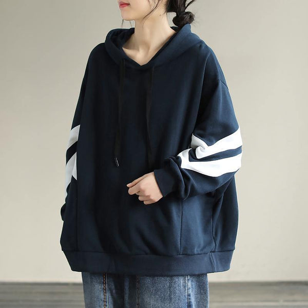 DIY Hooded cotton Spring Linen Tops women blouses design Navy shirt