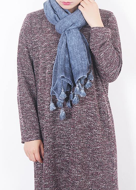 2019 winter blue women vintage scarf tassel cotton linen long scarfes