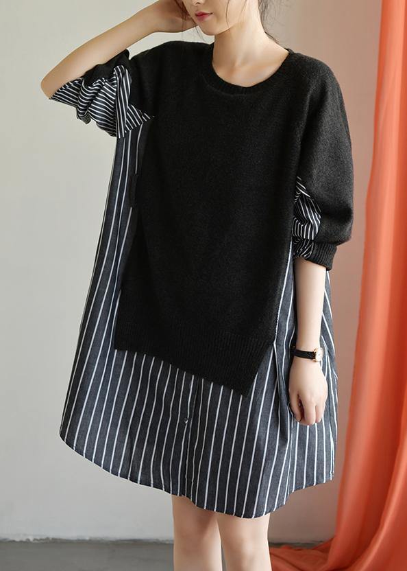 Women patchwork Cotton dress Wardrobes black Dress fall