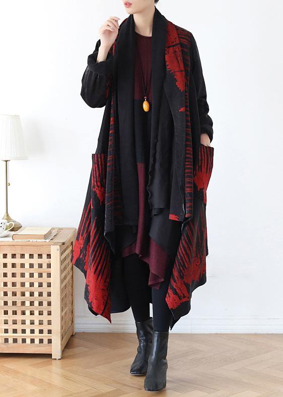 Cozy red print coat plus size spring asymmetric coat