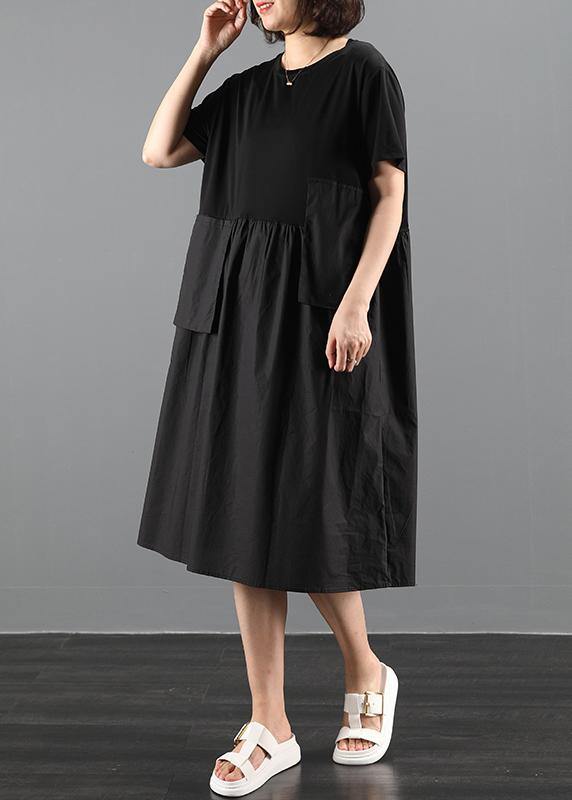 100% o neck patchwork clothes Catwalk black loose Dresses