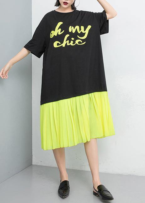 Vivid Stitches Fashion Women cotton dresses yellow Spliced Pullover Dress