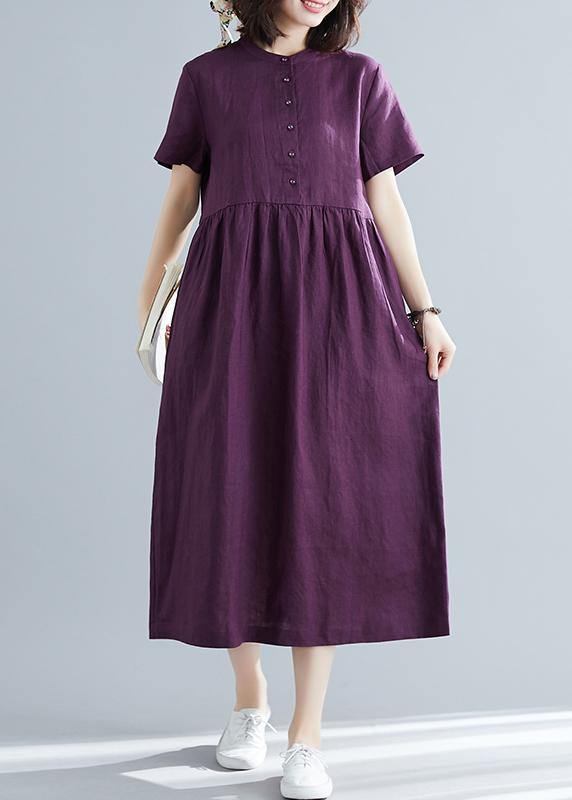 Women purple linen cotton clothes For Women plus size Fashion Ideas o neck large hem Maxi Summer Dresses