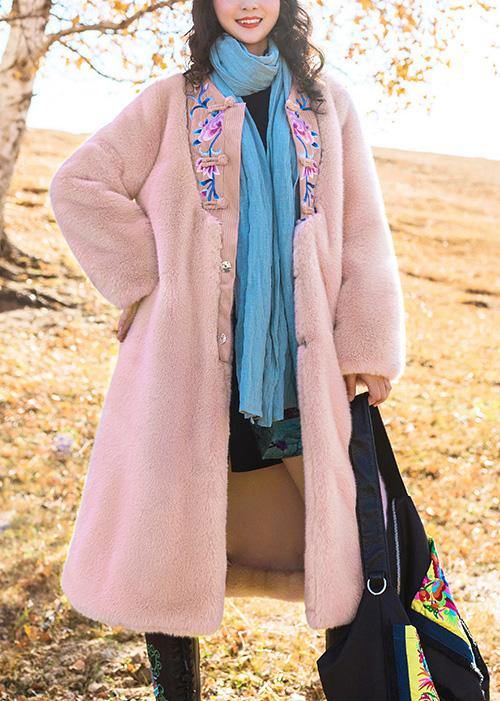 Italian pink fine crane coats pattern embroidery outwears