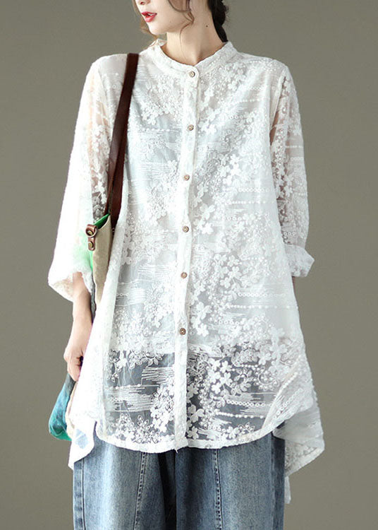 Loose White 2022 Hollow Out Lace UPF 50+ Shirts Long Sleeve