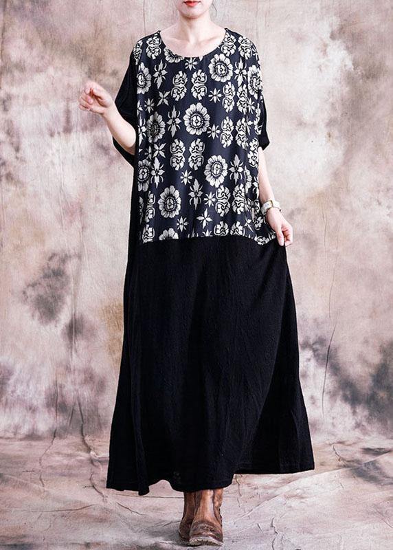 Vivid patchwork prints tunics for women Work black Plus Size Dress fall