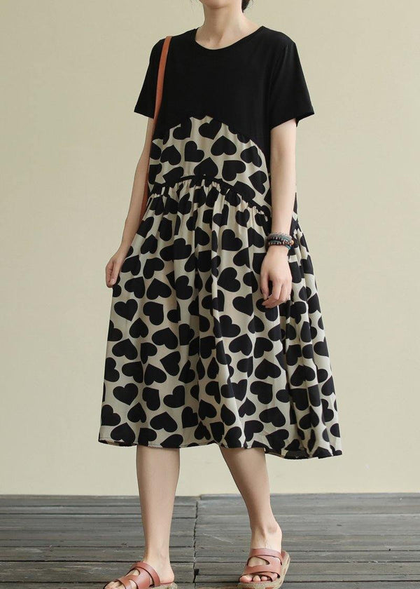 French o neck Cinched Cotton clothes For Women Runway black print Dress