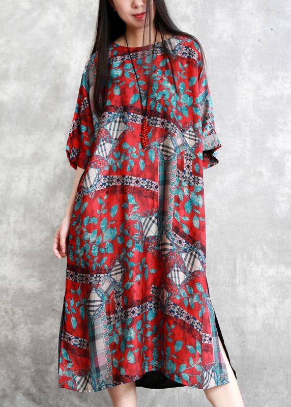 Bohemian rose print clothes For Women o neck half sleeve Kaftan Dress