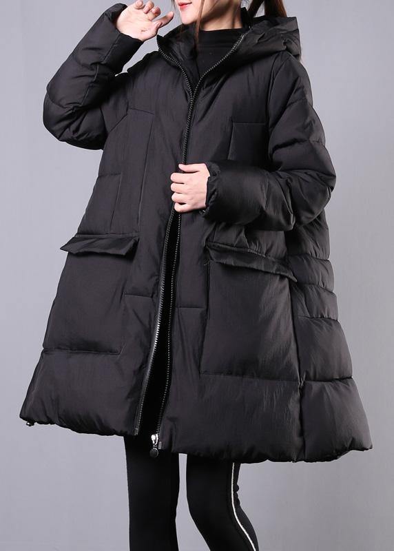 Warm Loose fitting Jackets & Coats winter outwear black hooded zippered womens coats