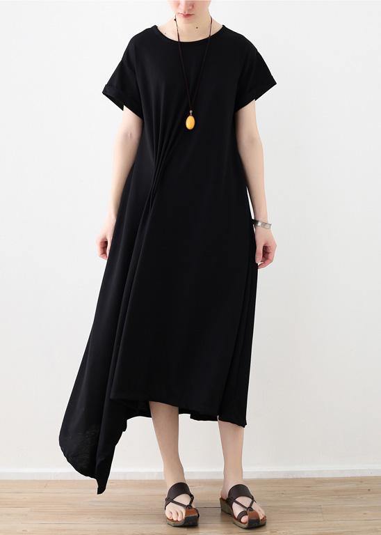 Women black linen clothes For Women asymmetric hem long summer Dress