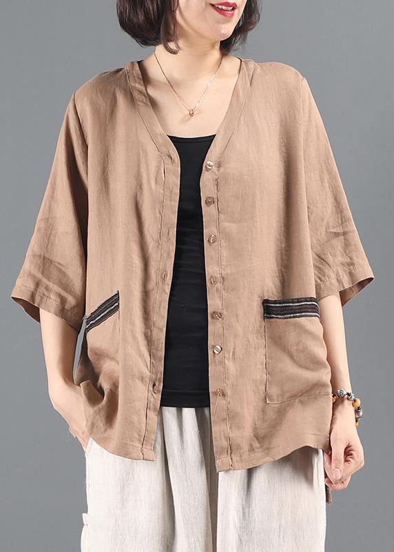 Style v neck pockets Shirts Work khaki women coat