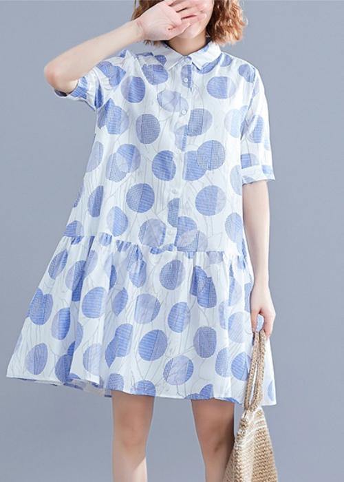 Women lapel clothes Women Sleeve white dotted Dress