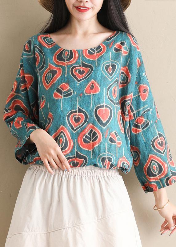 DIY o neck half sleeve tops women blouses Outfits blue print shirts