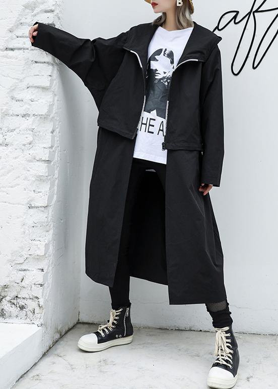 Luxury Loose fitting long hooded outwear black patchwork pockets coats