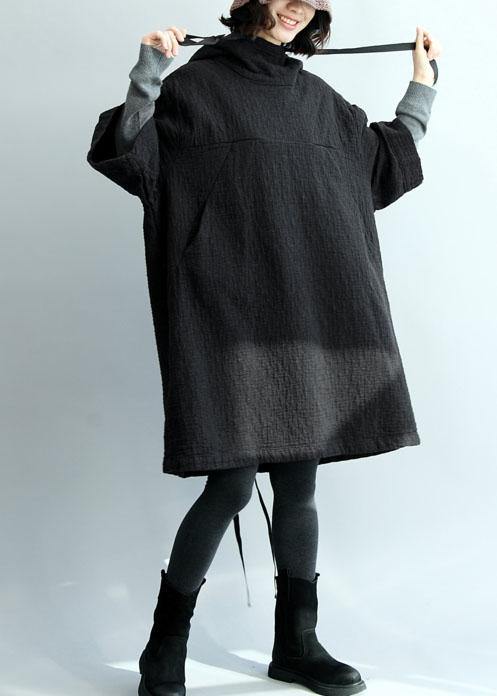 French black thick cotton clothes For Women hooded Traveling winter Dress