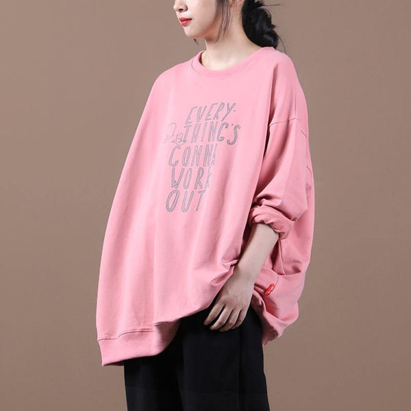 Classy pink Letter tunics for women o neck patchwork oversized top