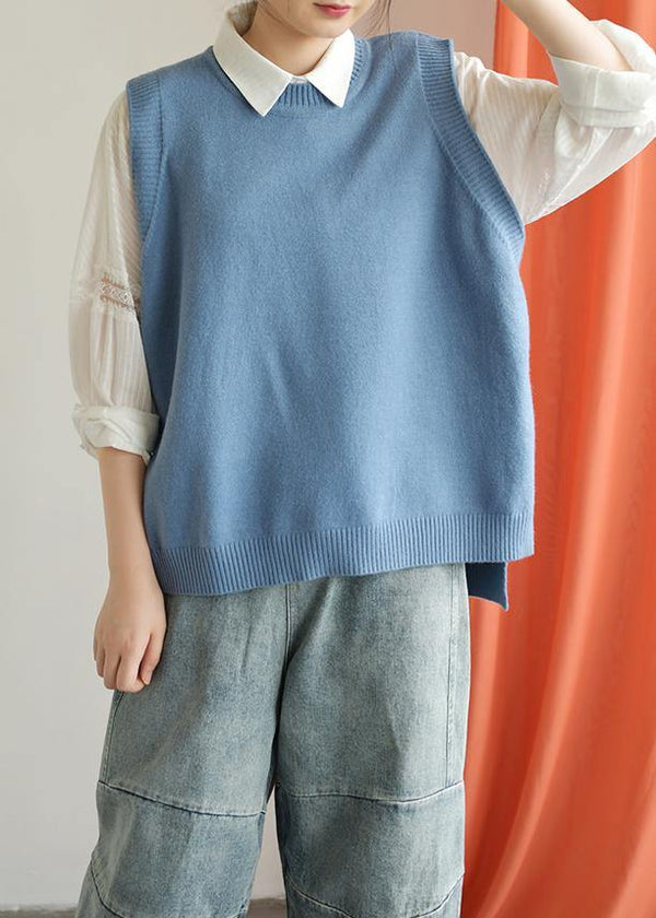 Winter o neck blue knit sweat tops casual low high design top silhouette