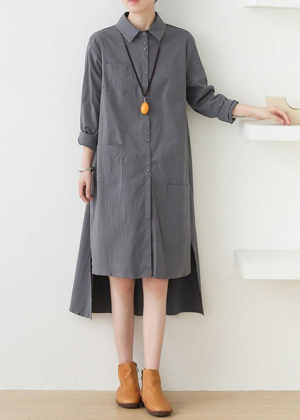 Loose lapel low high design quilting dresses design gray Dresses