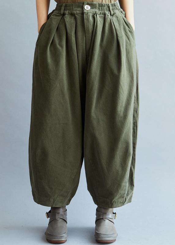 French Loose trousers vintage Arm Green Inspiration Elastic Waist wild pants